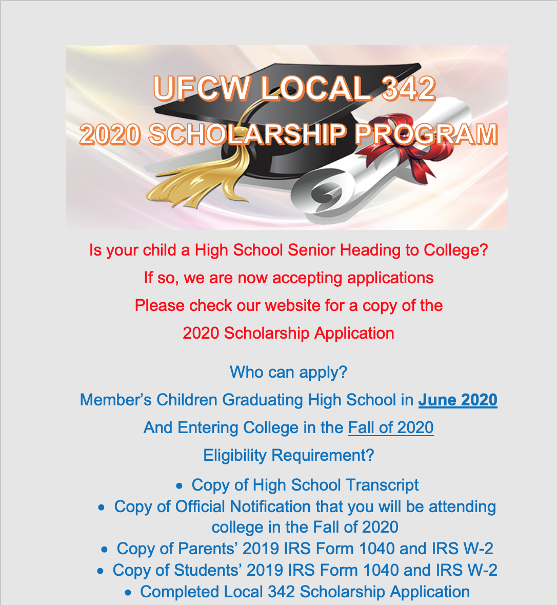 UFCW Local 342 Scholarship extended UFCW Local 342